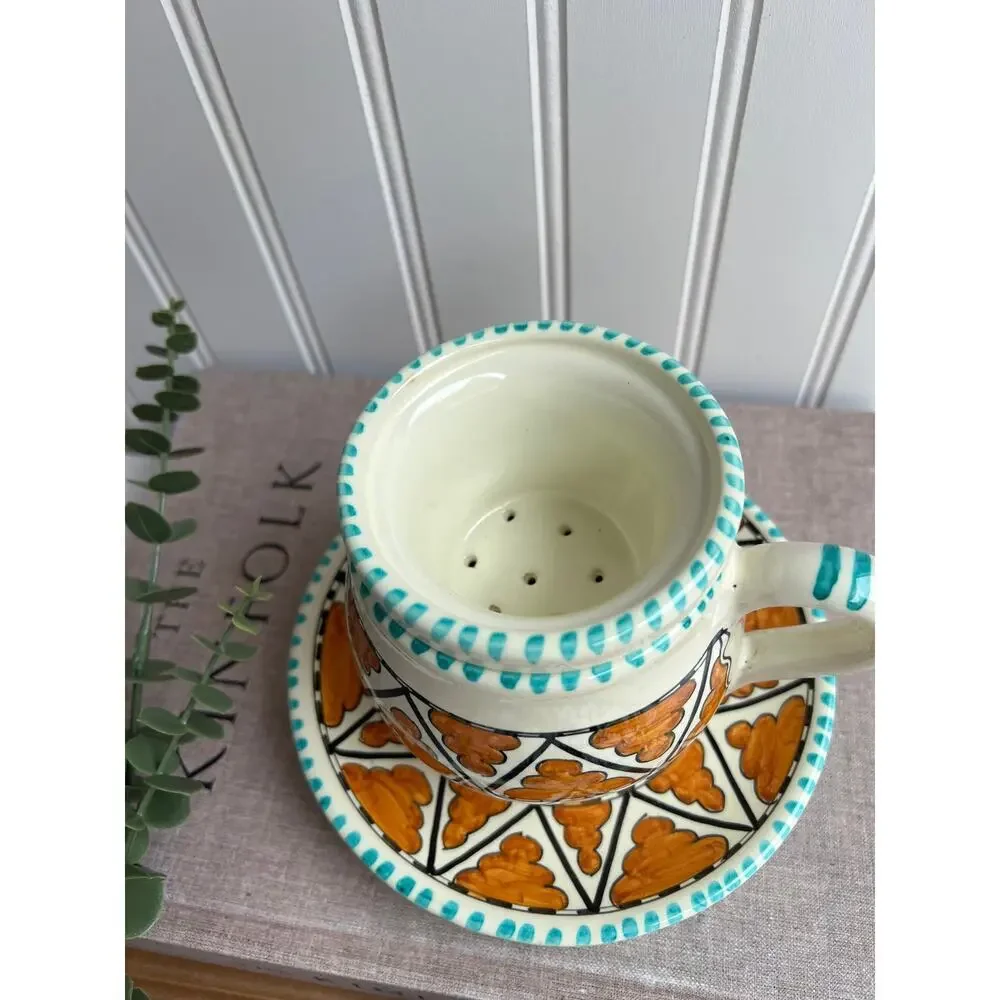Vintage Cecconi Orvieto Italian Tea Cup Saucer star Hand-Painted Ceramic Pottery